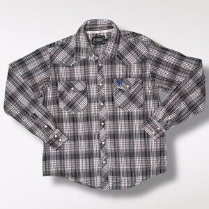 Cowboy Hardware Pearl Snap Western Shirt Plaid Black White Men’s Large